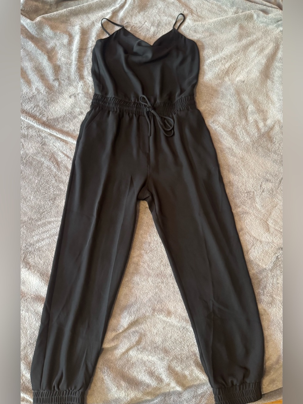 Calvin Klein Black Cowl-Neck Sleeveless Jumpsuit with Drawstring Waist